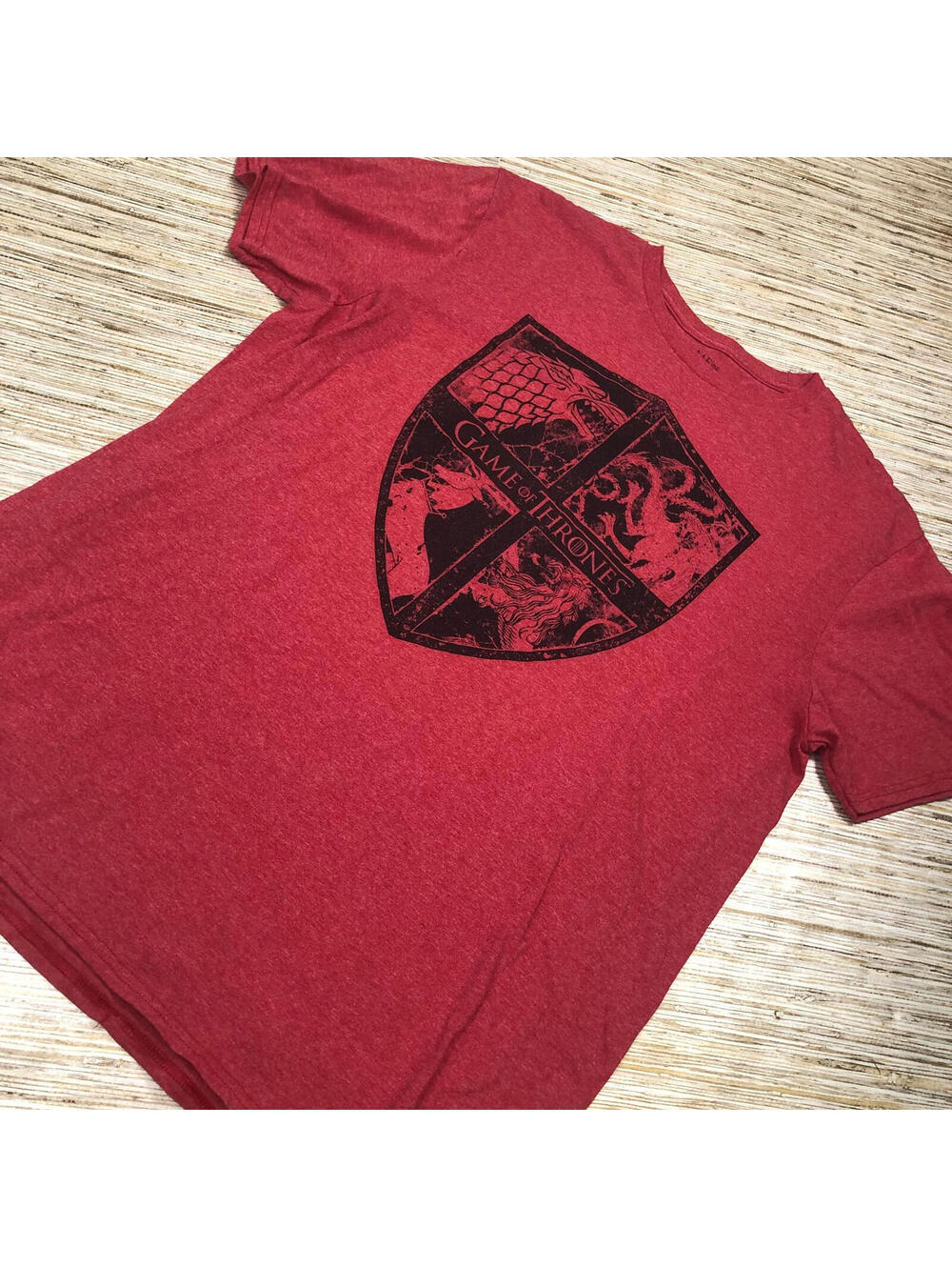 2921 Game Of Thrones Shirt Mens Short Sleeve Graphic Crew Neck Shirt RED sz L